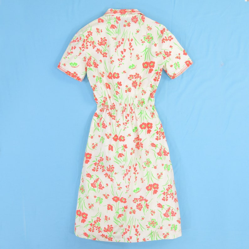 70/'s Vintage Red Butterfly Print Shirt Dress Tanner S 6 Rockabilly Cotton