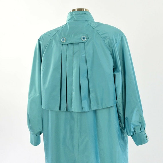 90s Vintage Womens 12P Turquoise Blue Rain Coat P… - image 6