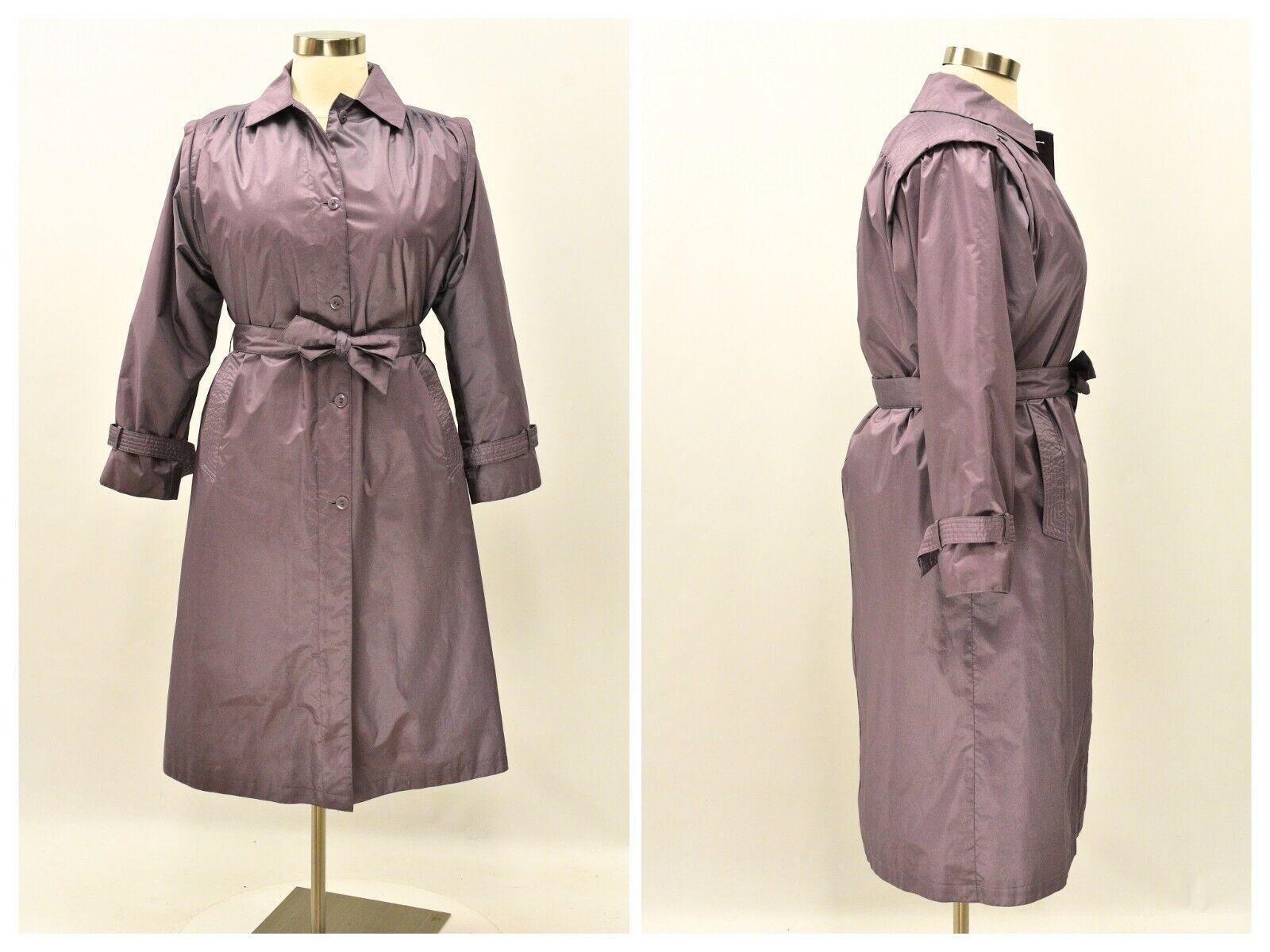 90s Vintage Shiny Rain Coat Dusty Purple Trench Coat Womens 8 British Mist