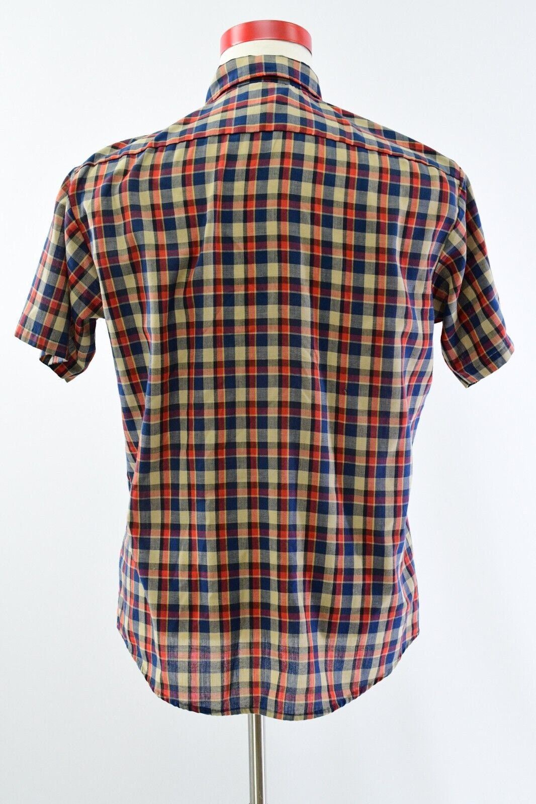 60s Vintage Mens M Checkered Short Sleeve Shirt Sears Button Front 
