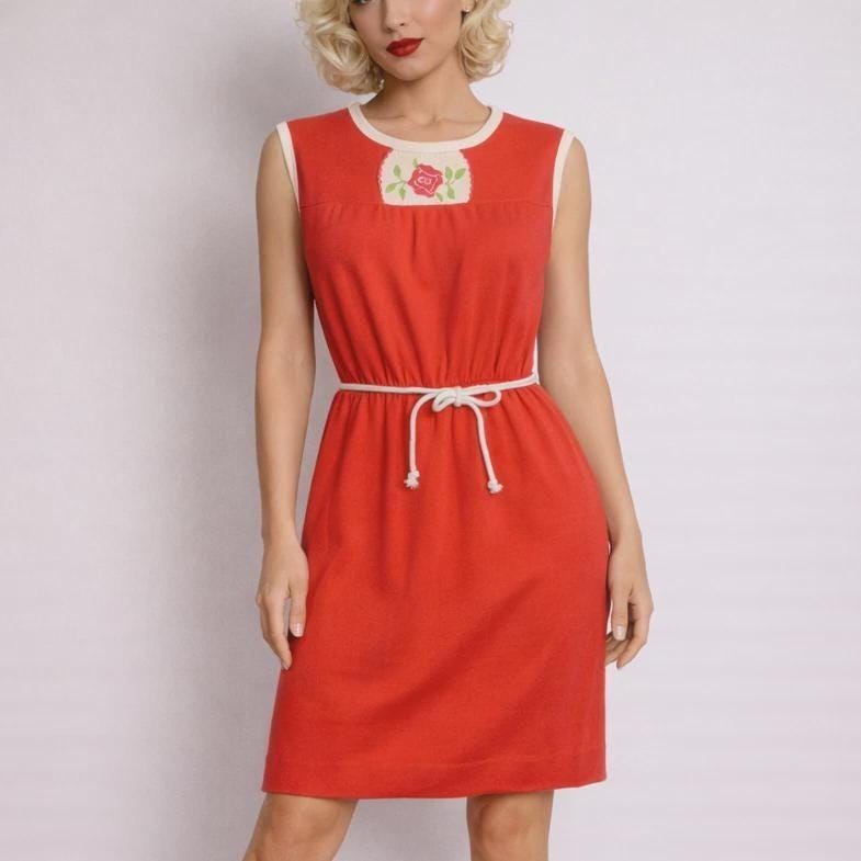 open lace back dress No Comparison Red Floral Embroidered Mini Shift Dress