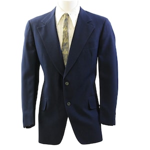 80s Vintage Michaels/Stern Navy Blue 2 Button Blazer Mens 46R Single Vent Disco