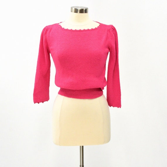 70s Vintage Bright Pink Silk Sweater Womens S Boa… - image 1