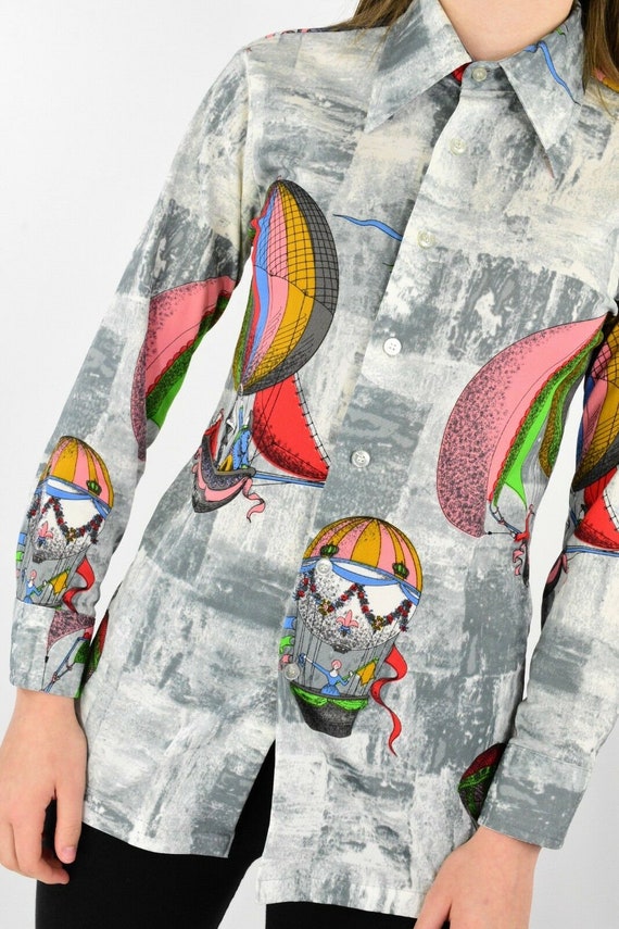 70s Vintage Hot Air Balloon Print Shirt Womens XS… - image 3