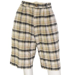 90s Vintage Lisa Linen Cotton Plaid Shorts High Rise Pleated Waist Size XS