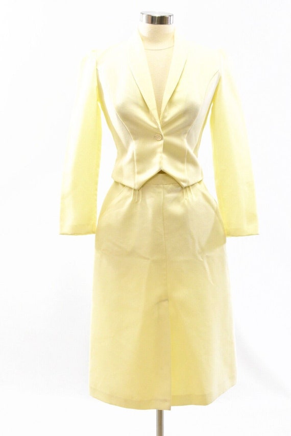 70s Vintage Yellow Skirt Suit Nipped Waist Croppe… - image 3