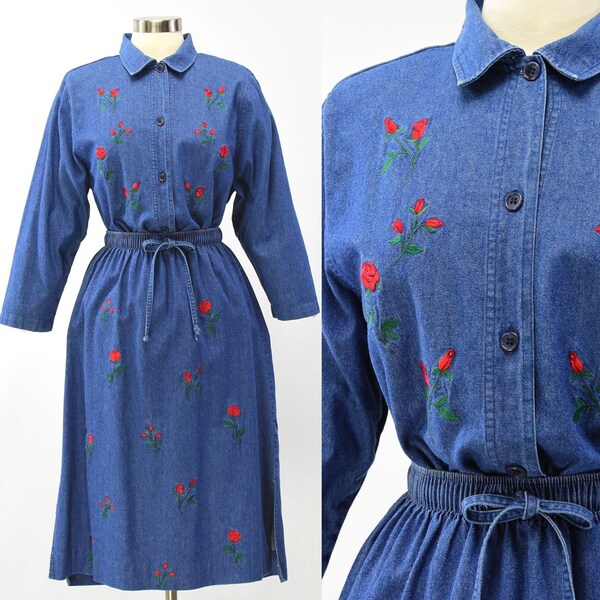 80s Vintage Womens S Embroidered Denim Skirt Set Outfit Bonworth