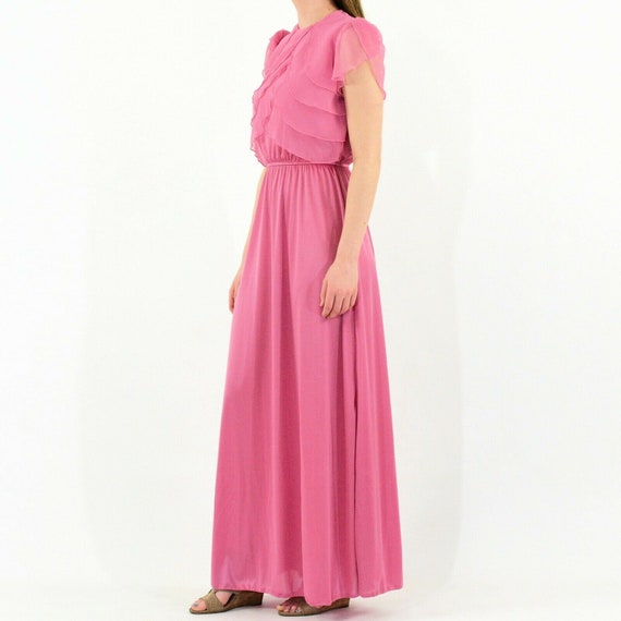 70's Vintage Mauve Pink Ruffled Bodice Maxi Dress… - image 5