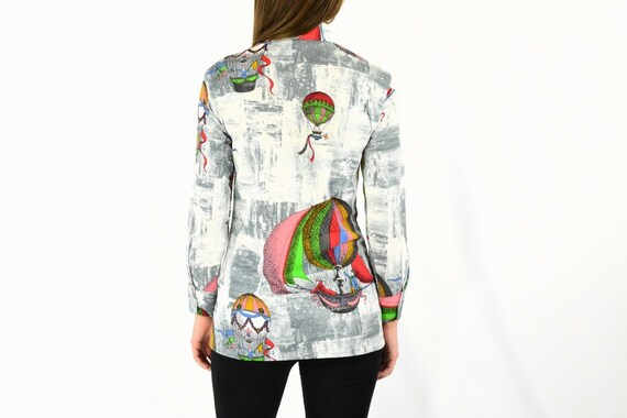 70s Vintage Hot Air Balloon Print Shirt Womens XS… - image 9