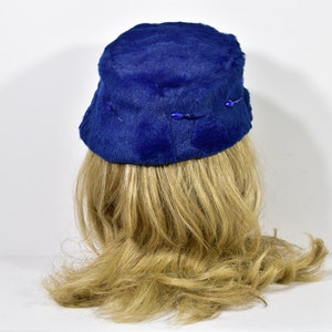 50s Vintage Blue Fur Hat Embellished Bucket Hat Jewels Womens XS image 4