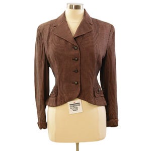 50s Lady Barrington Blazer Jacket Womens L Peach Black Houndstooth Nipped Waist