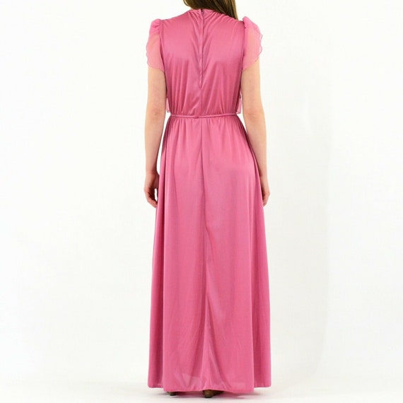 70's Vintage Mauve Pink Ruffled Bodice Maxi Dress… - image 7