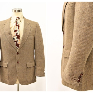 80s Vintage Striped Wool Embroidered 2 Button Blazer Mens 42 Walking Sticks