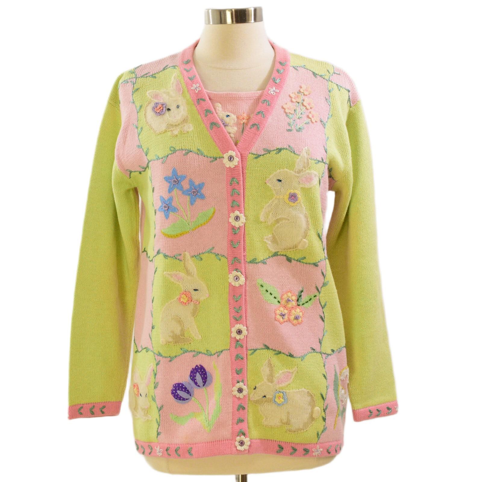 90s Vintage Storybook Knits Bunny Patch Sweater Set Womens S Tank 