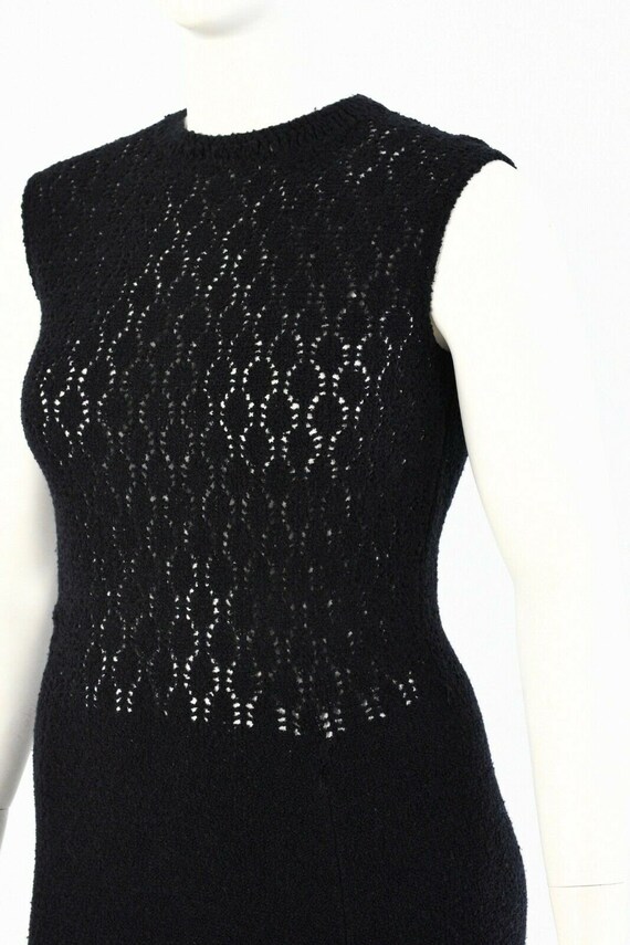 60s vintage black knit a-line dress Womens M - image 2