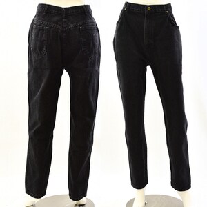 True 80s Vintage High Waist Tapered Leg Black Wash Chic Jeans Womens 22
