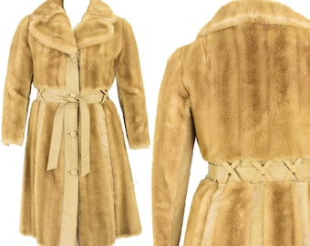 70s Vintage Fit N Flare Coat Size L Blonde Faux Fur A Line Coat Princess Boho Hippie Designer Unique Preppy