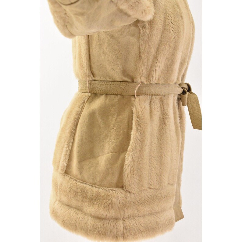 60s Vintage Fit N Flare Suede Coat Womens L Faux Fur Boho Luxe David Bowie Style bild 3