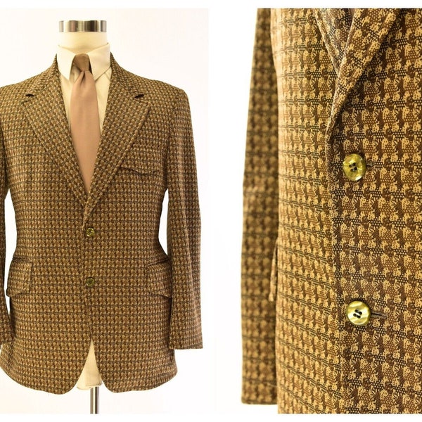 70s Vintage 2 Button Blazer Mens 42R Hubbard Brown Bronze Tan Plaid