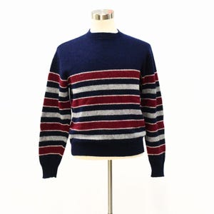 80s Vintage Jantzen Wool Sweater Mens L Navy Red Gray Striped Pullover Crewneck Retro Preppy Relaxed Fit Knit Varsity USA Flag