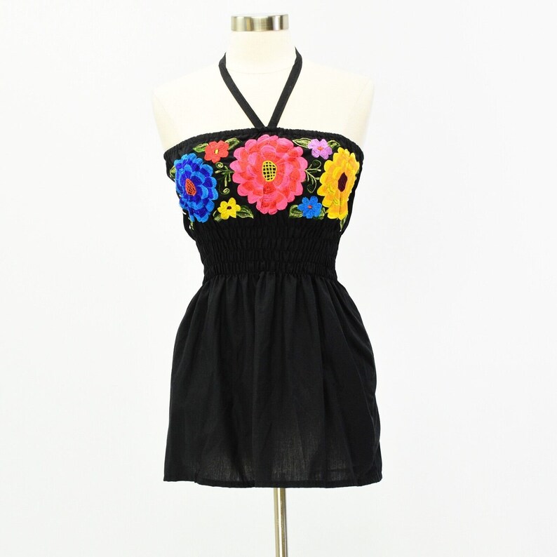 70s Vintage Womens S/M Embroidered Halter Top image 1