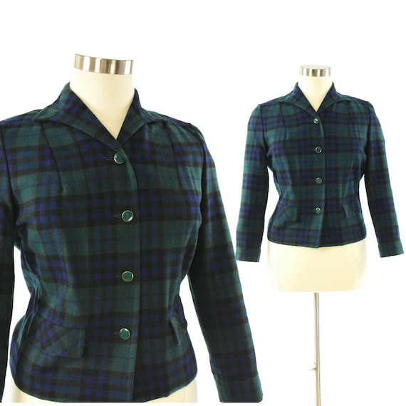 50s Vintage Pendleton Plaid Jacket Blazer Womens L - image 1