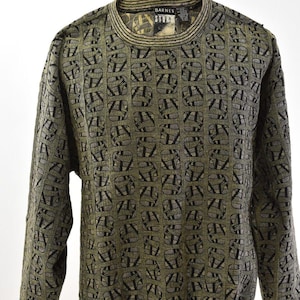 90s Vintage Mens M Textured Geometric Print Sweater Relaxed Fit Barnes Storm