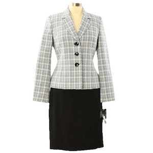 Le Suit Womens 6 Ocean Blue Plaid Blazer Black Straight Skirt 2 Piece Suit Set
