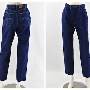 Vintage Pleated Lee Jeans For Women 70s Size 6/8 Dark Wash Straight Leg