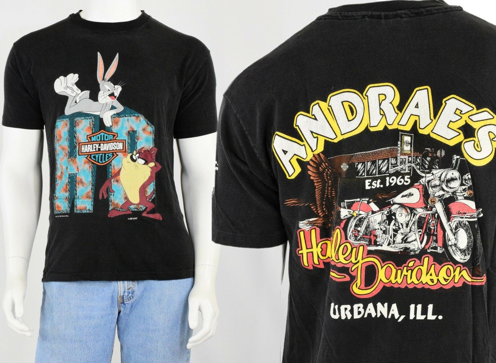 90s Vintage Harley Davidson Looney Tunes T Shirt Mens L