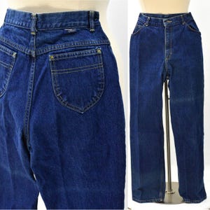 70s Vintage Dark Wash Hi Waist Straight Leg Jeans Womens 14 Sears Classic Blues