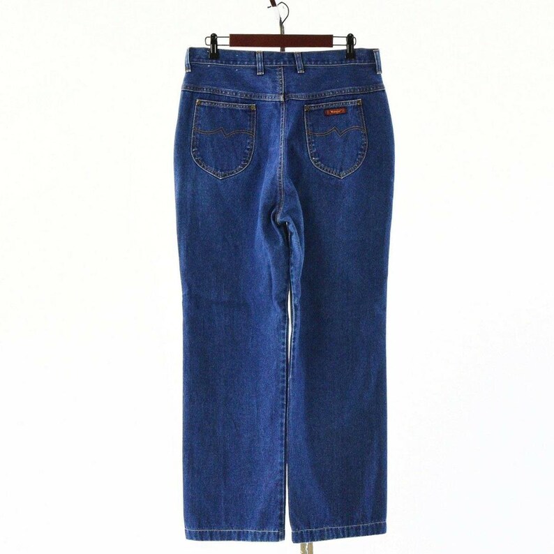 Pantalones vaqueros Wrangler vintage de los años 70 para mujer, talla L, cintura alta, pierna recta, estilo western, vaqueros de trabajo, fabricados en EE. UU., estilo vaquero ranchero, color azul. imagen 3