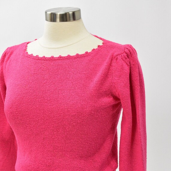 70s Vintage Bright Pink Silk Sweater Womens S Boa… - image 3