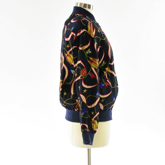 90s Vintage Womens L Or 12 Nautical Print Bomber … - image 3
