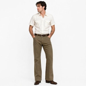 Mens Vintage Levi's Polyester Pants Taupe Brown Gold Tab Size 34x30