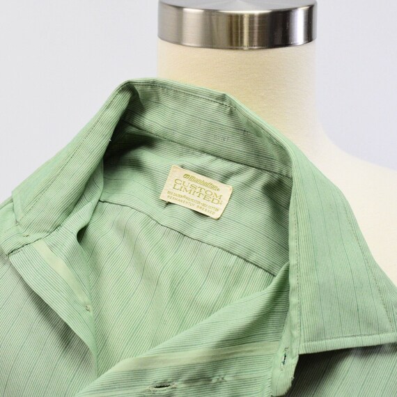 80s Vintage Mens Green Tonal Striped Shirt Size X… - image 7