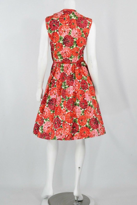 50's vintage handmade red floral print tea dress … - image 6