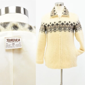 70s Vintage Mens Wool Sweater Jacket Size M Tundra