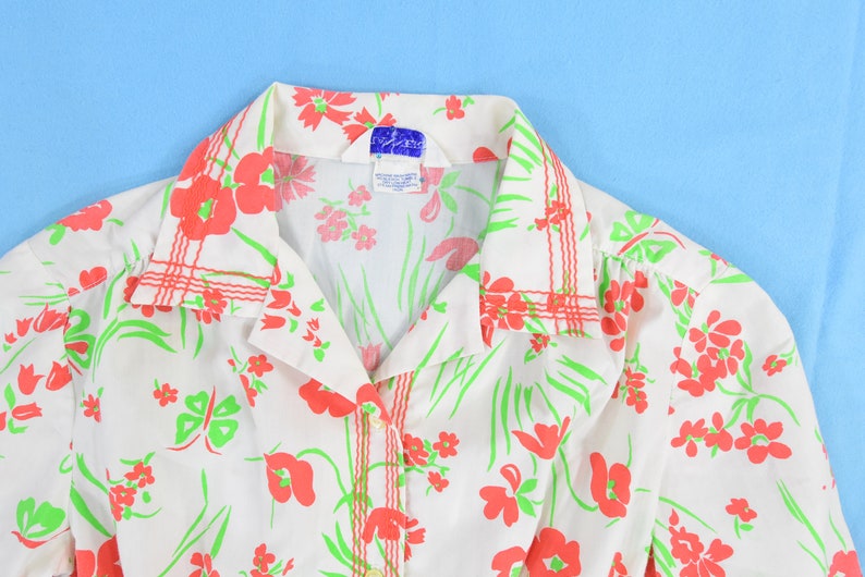 70/'s Vintage Red Butterfly Print Shirt Dress Tanner S 6 Rockabilly Cotton