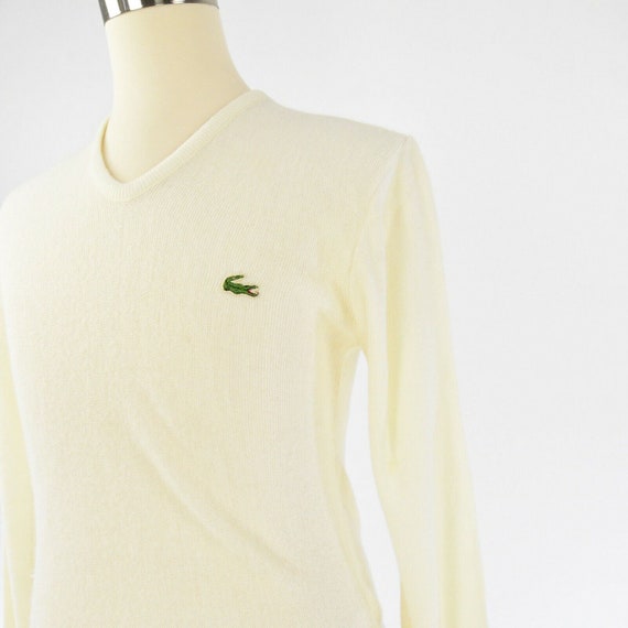 70s Vintage Mens S IZOD Sweater White V Neck - image 3