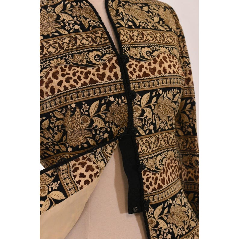 Adrianna Papell Baroque Silk Blazer Womens 8 Vintage Paisley Brown Jacket image 11