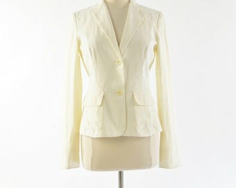 90s Vintage Ralph Lauren Linen Blazer Womens 8 Ivory Equestrian Style Tailored Jacket Classic Polo Style Lightweight Summer Blazer USA