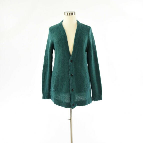 Womens XL Fuzzy Green Cardigan Sweater 