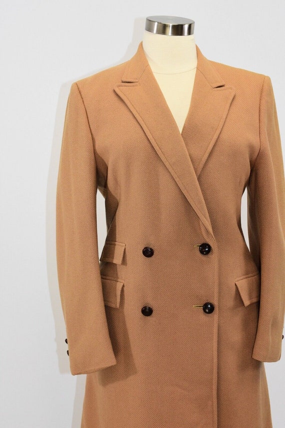80s Vintage Womens Tan Double Breasted Wool Coat … - image 3