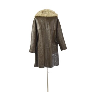 70s Vintage Brown Leather Belted Cape Coat Womens L Rabbit Fur Collar Coat Blonde Knee Length Trench Style Winter Outerwear Boho Car Coat 14 image 5