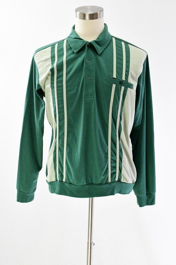 90s Vintage Mens XL Green Striped Polo Shirt Casua