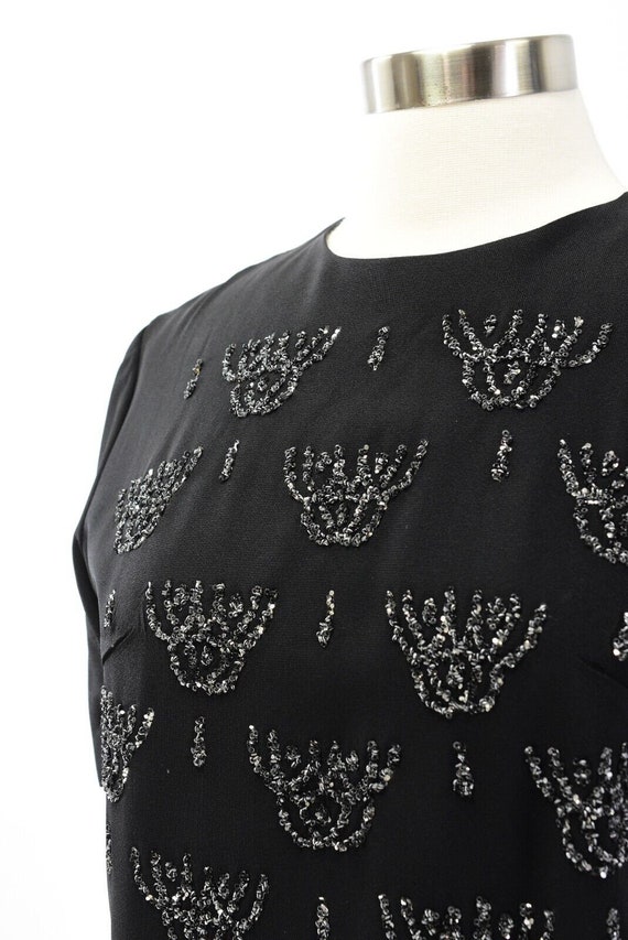 50s Vintage Women's S Black Heavily Beaded Shift … - image 8