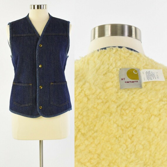 80s Vintage Womens M Tall Carhartt Vest Dark Wash