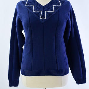 New 90s Vintage Womens M Oversized Heavy Knit Cotton Sweater Field Gear Blue