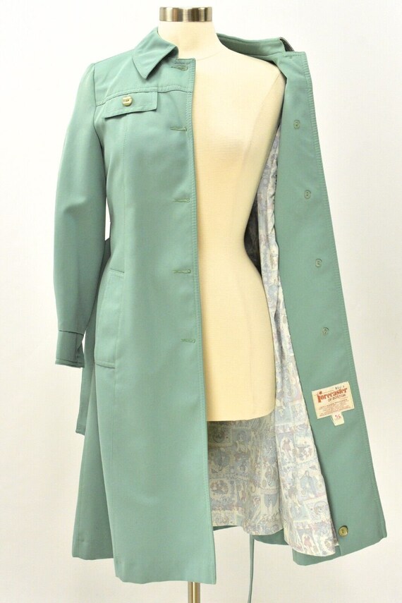 70s Vintage Sage Green Rain Coat Unique Lining Wo… - image 3